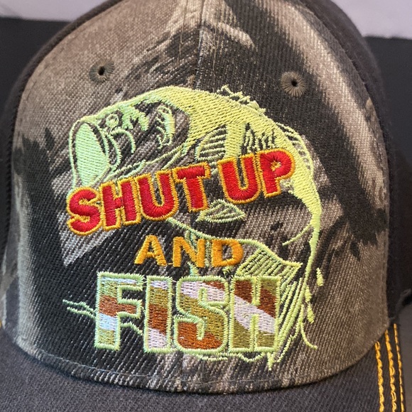 Shut Up and Fish fishing ball cap hat adjustable hook and loop strap OSFM black - Picture 3 of 7